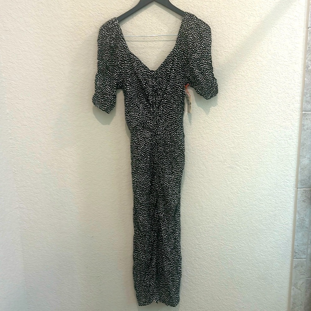 Open Edit maxi dress XS black with white brush spots NWT
